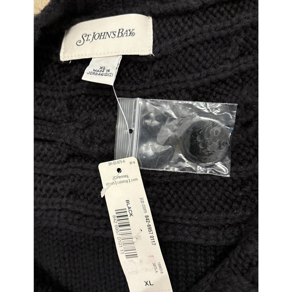 St. John’s Bay Women 3/4 Sleeve Knit Cardigan Sweater XL Black 3 Button Open - Picture 6 of 9